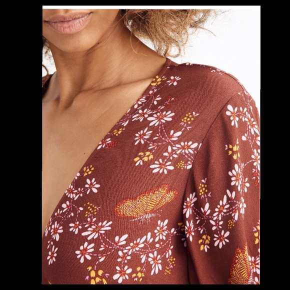 Madewell Burgundy Cottagecore Floral Sanctuary Ruffle Wrap Mini Dress Size 6▪ - Picture 3 of 7